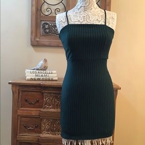 E603 EUC Forever 21 Green & White Pinstripe Dress
